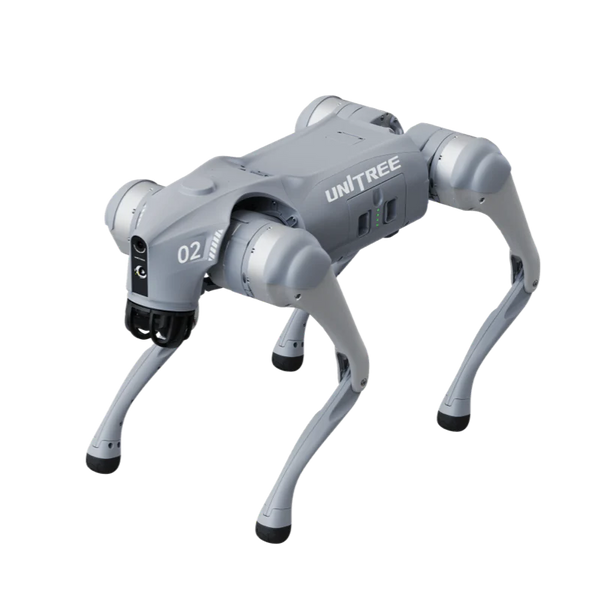 Robotic dog with 'Uniview' branding on a white background